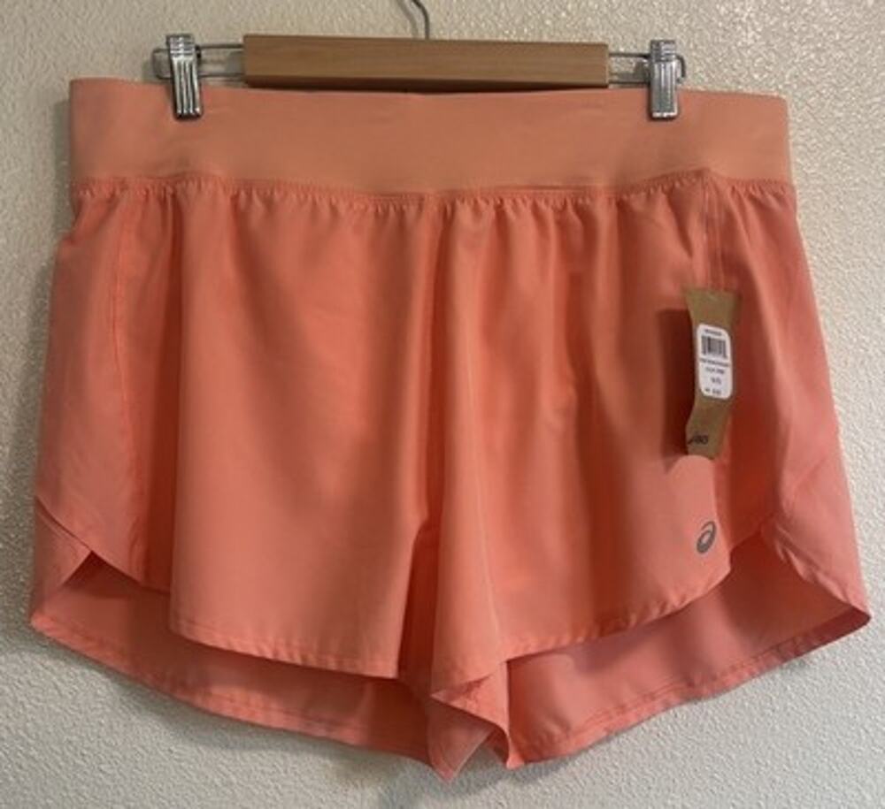 Asics Road 3.5 Inch Running Shorts With Liner Sun Coral Pink Womens Size XL NWT